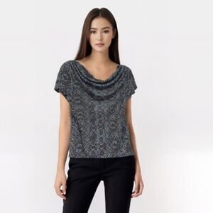 A Line Black Patterned Cowl Neck Blouse, S